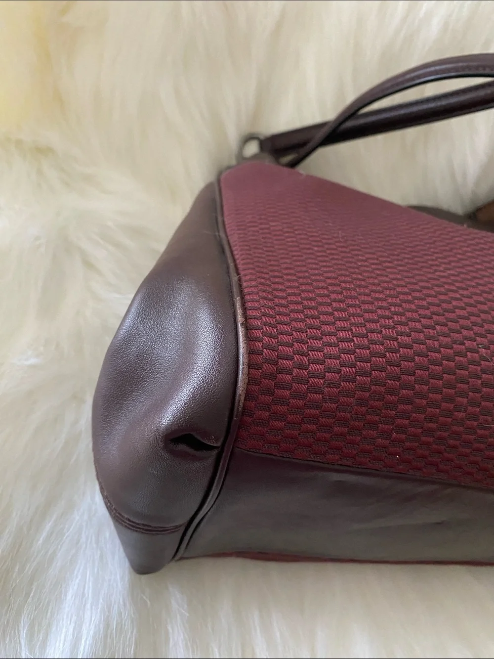 Coach Lexy Carryall Shoulder Bag in Dark Maroon Canvas and Oxblood Leather Trim